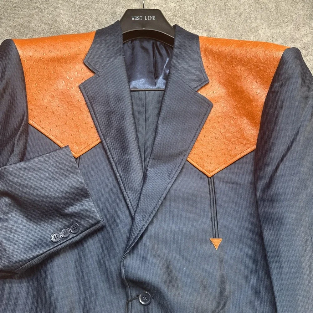 Western Chalino Sanchez Style Blue Suit 70s Rockabilly Jacket Pants Mens 44/36